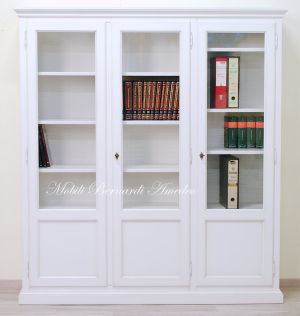 Libreria smontabile classica in legno con finitura bianco anticato